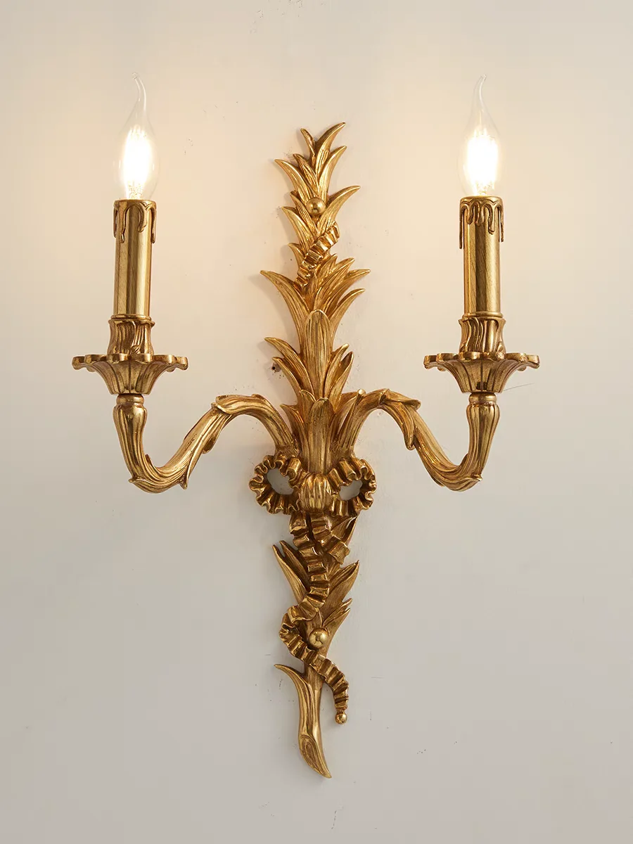 

French Style Copper Wall Lamp Wall Sconces W34cm H50cm Candle Decora Bedroom Bedside Lighting Villa Luxury Classics Brass Lights