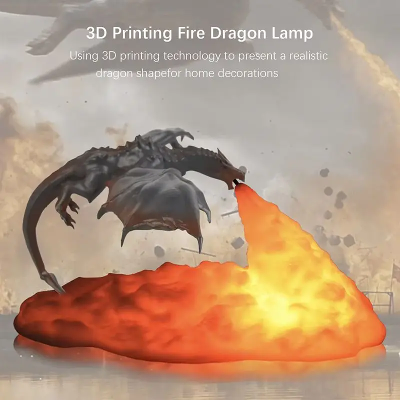 Fire Dragon Lamps, 3D Printed Light, Home USB Rechargeable Desktop Lamp for Bedroom E-sport child Gifts Halloween Christmas Deco