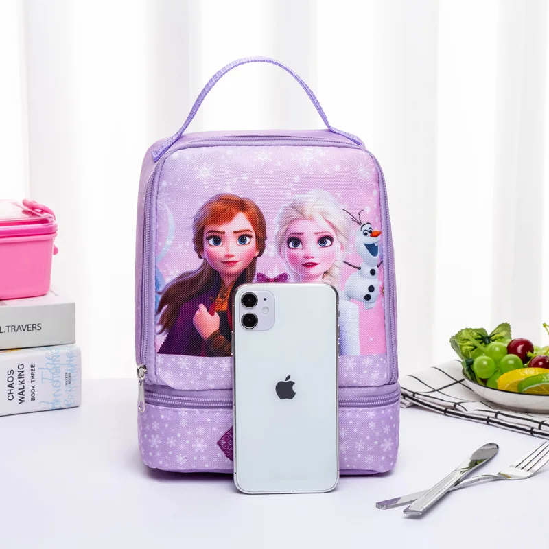 Disney Frozen Princess Elsa School Bag Multifunctional Double Layer Lunch Box for Girls Cartoon Stationery Storage Bag Backpack