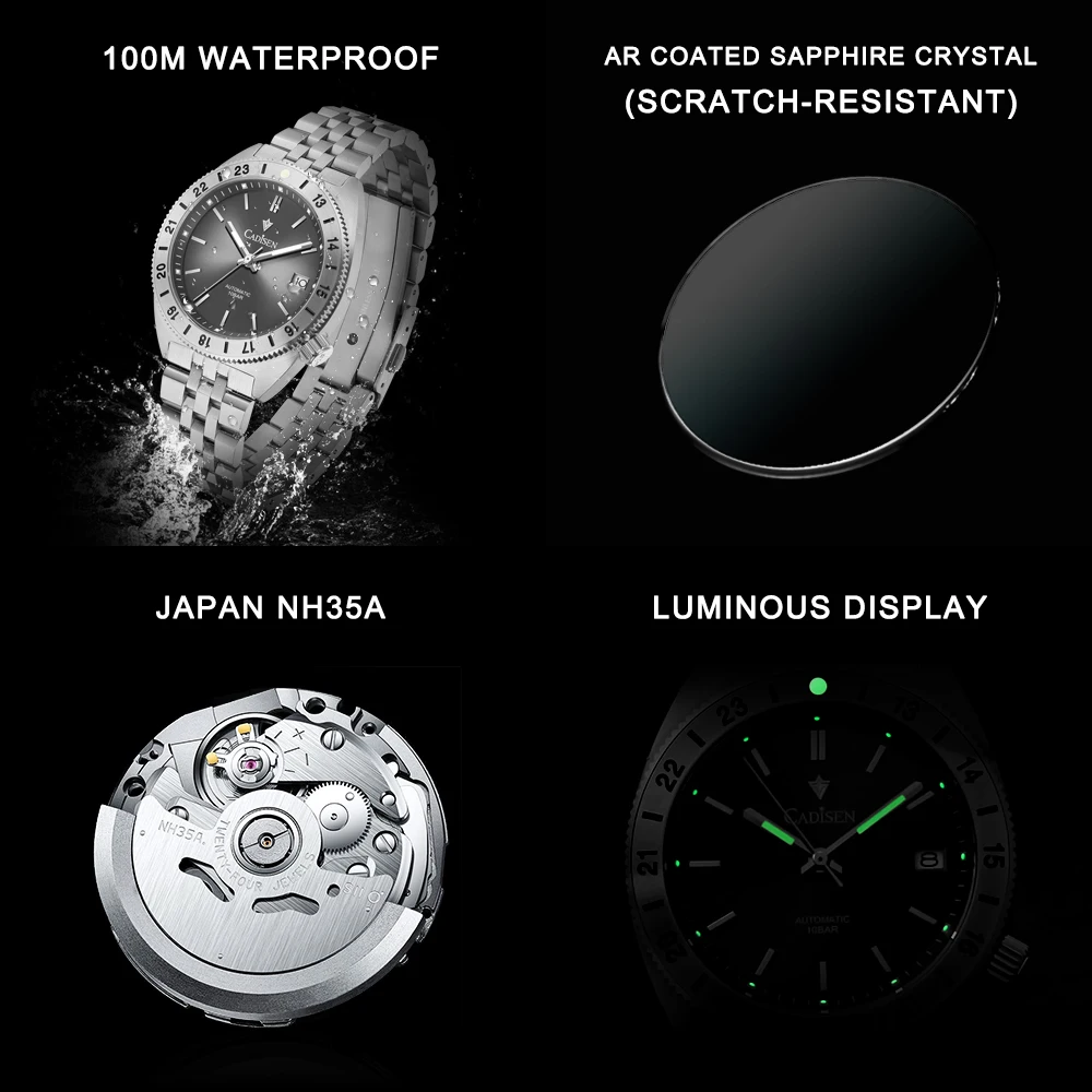 New Sapphire Glass Mechanical Watch Men Top Brand Luxury Automatic Watch Stainless Steel 100M Waterproof Luminous Calendar Clock