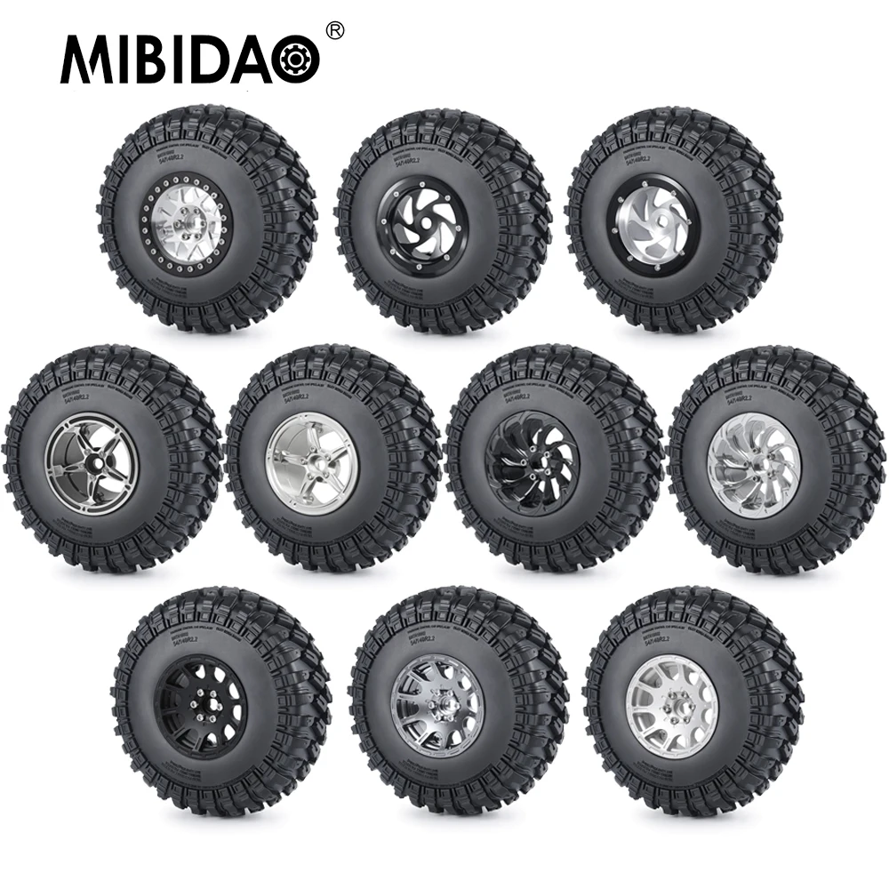 MIBIDAO 2.2 polegada Beadlock Jantes de Liga Metálica + 140mm Pneus De Borracha Conjunto para Axial Wraith 90053 90048 RBX10 1/10 RC Model Car