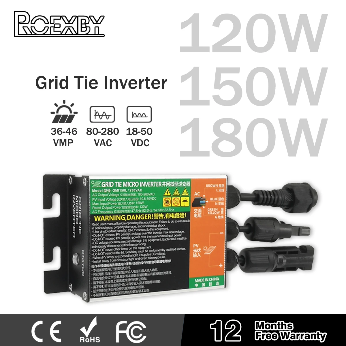Micro Inversor Mppt para Varanda Solar pv Sistema de Gravata Sistema de Gravata 180w 120w 150w Entrada Solar ac 110v240v