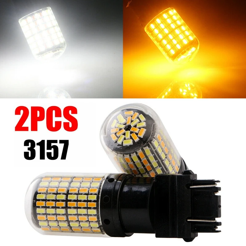 2Pcs 3757 3157 4157NA LED Bulb Switchback White Amber Parking Turn Signal Light