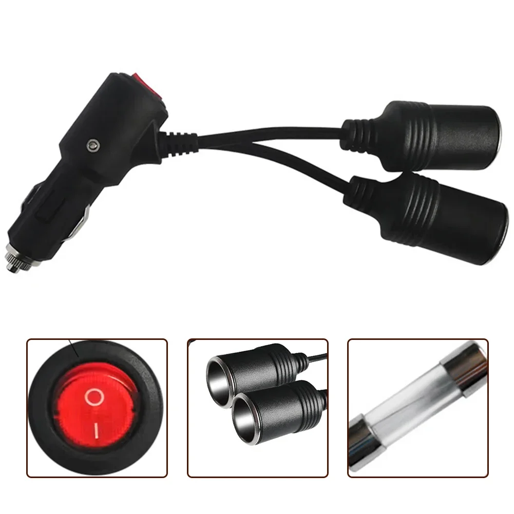 

Car Cigarette Lighter 12V 24V Igniter Splitter Adapter W/ On Off Switch 1 Male To 2 Female Sockets Y Splitter