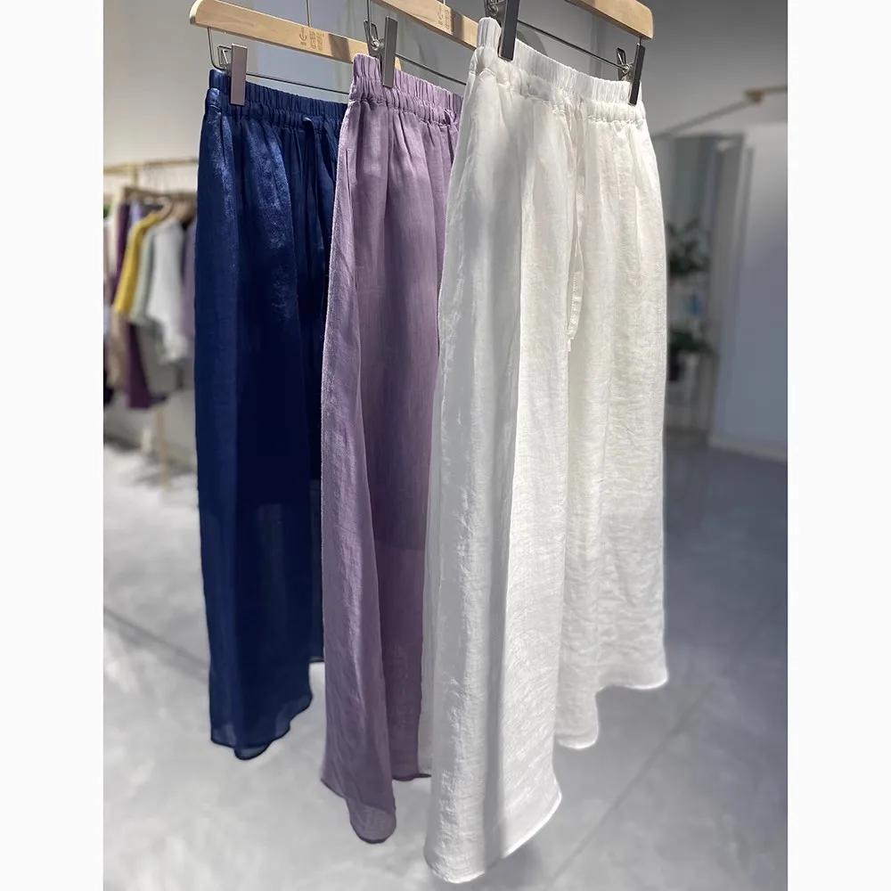 

Thin Fairy Skirt Pure Ramie Skirt Mid-Length Cotton and Linen Summer A-Line White Skirt with Large Hem