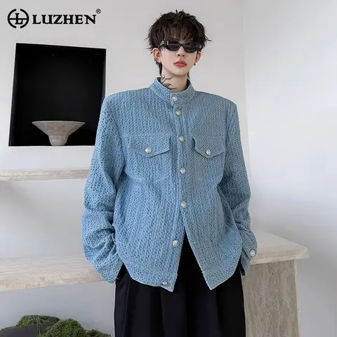 LUZHEN 2026 Autumn New Trendy Elegant Solid Color Stand Neck Jacket Men's Fashion Handsome Korean Shoulder Pad Male Coat JY8715
