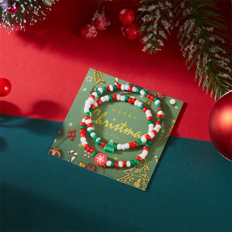 2-pack Christmas bracelet creative niche soft ceramic Santa Claus snowflake bead elastic bracelet