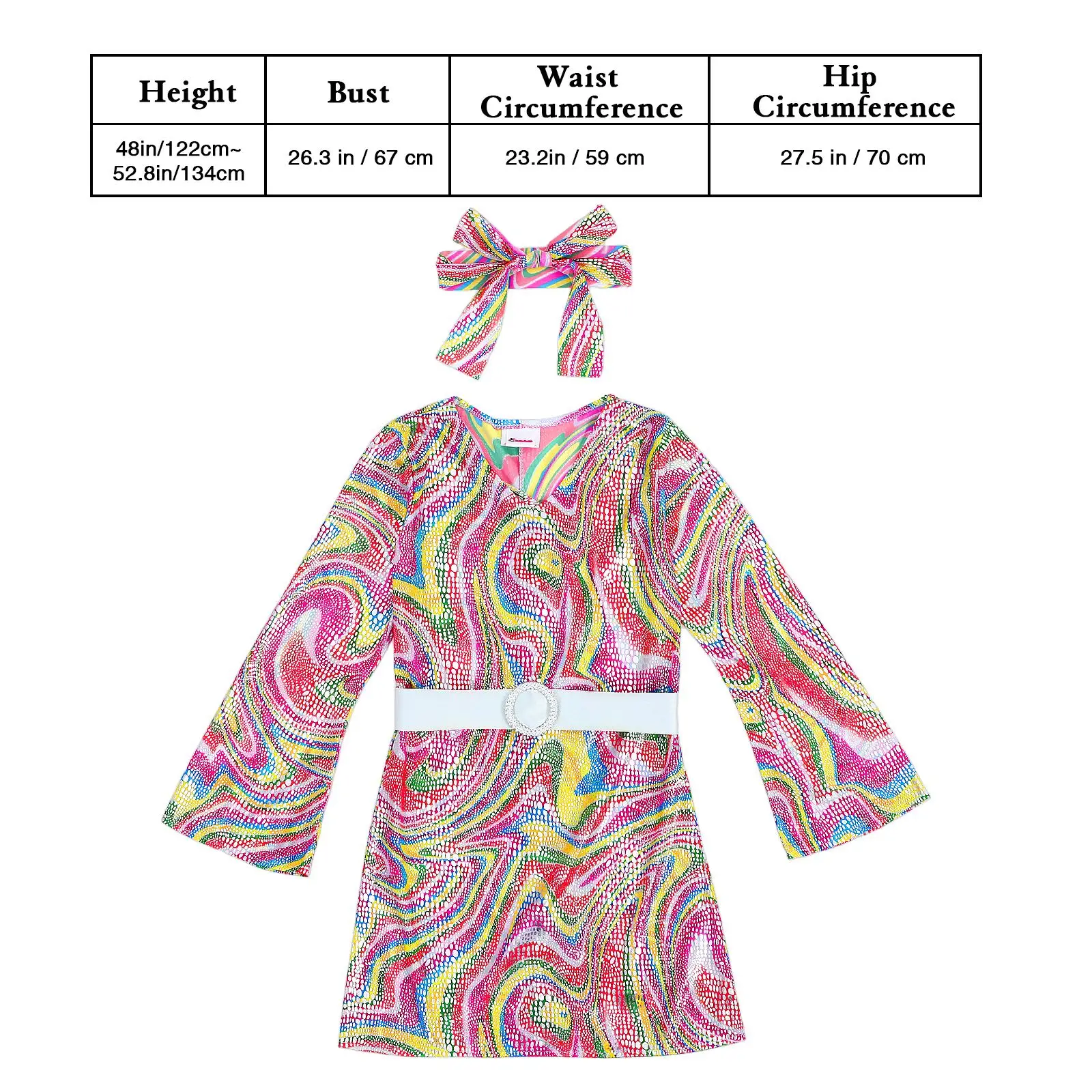 1 Set Long Sleeve Vintage Dress Disco Dress Little Girl Retro Dress Retro Disco Costume Rave Outfits with Headband 2025 New