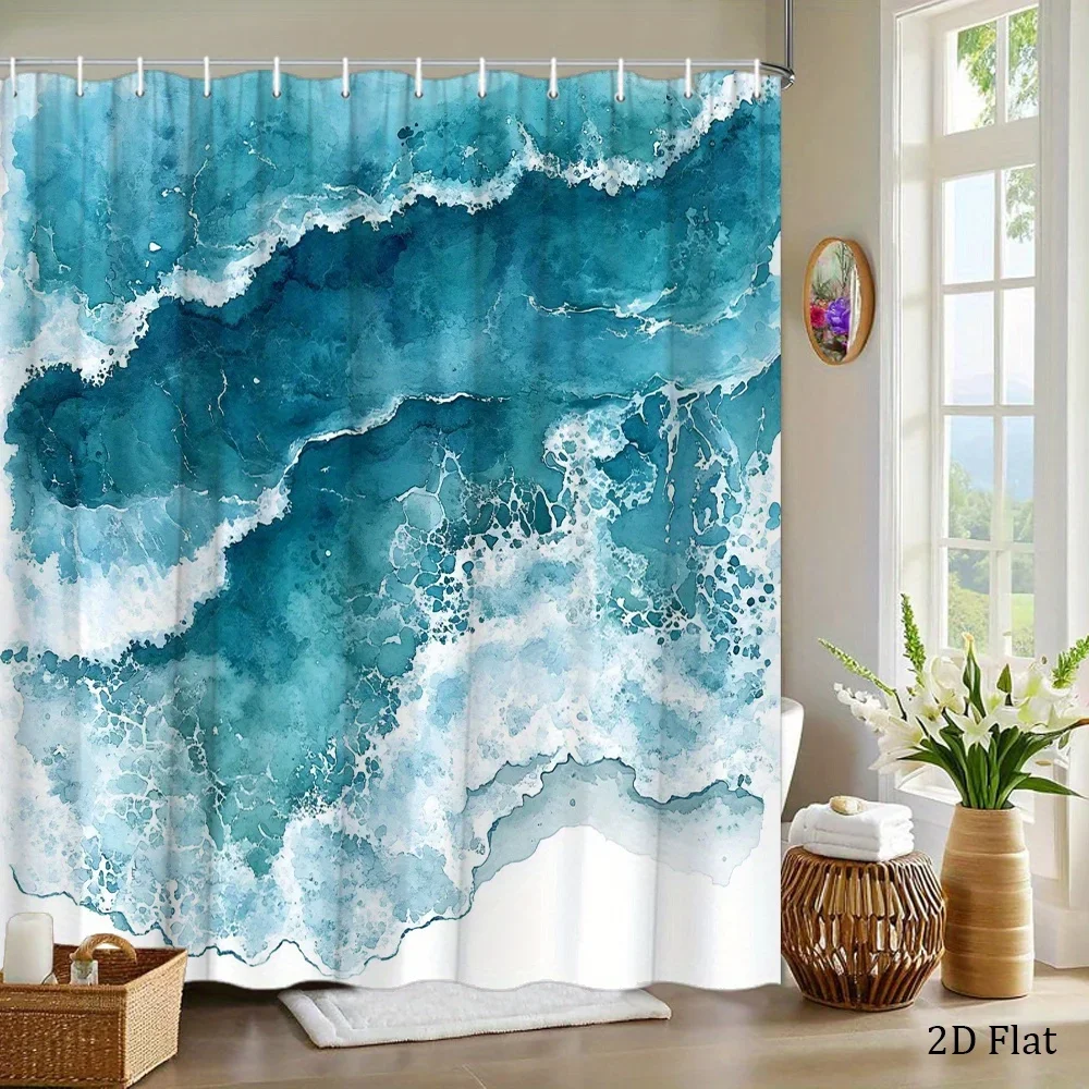 Vibrant Blue Watercolor Abstract Shower Curtain Waterproof Bathroom Shower Curtain Liner for Modern Home Decor