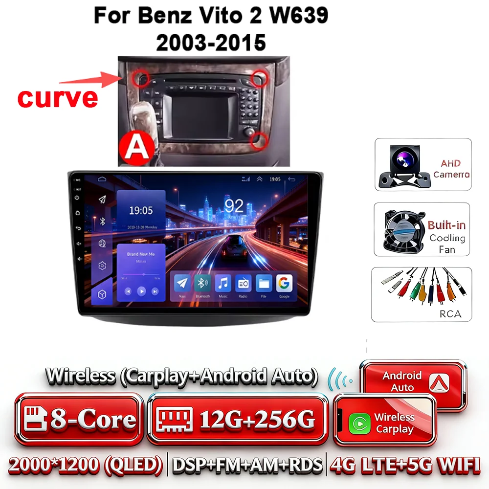 Android 17 autoradio 4G WIFI Carplay voor Mercedes-Benz Vito W639 2003-2015 DSP GPS navigatie Bluetooth touchscreen multimedia