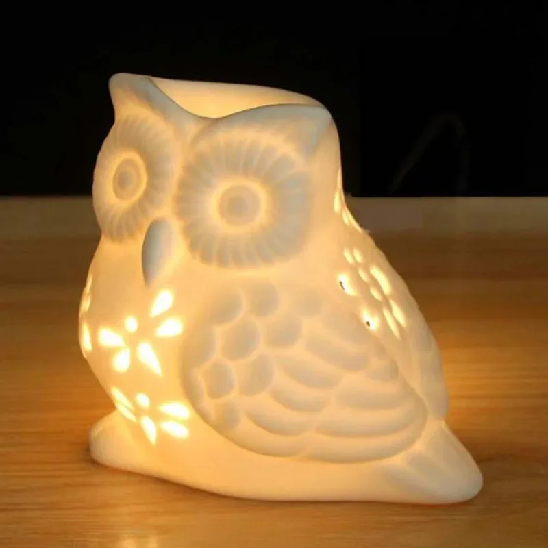 Porcelain Hollow Owl Aromatherapy Burner Owl Essential Oil Burner Holder Candle Oil Lamp Fragrance Ceramic Crafts Home Decor