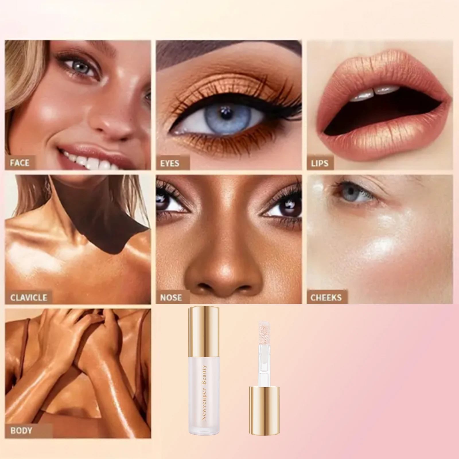 هايلايتر سائل + أحمر خدود سائل + سائل تحديد الوجه والجسم، لمسة نهائية عالية اللمعان، لومينيزر مشع طبيعي #3