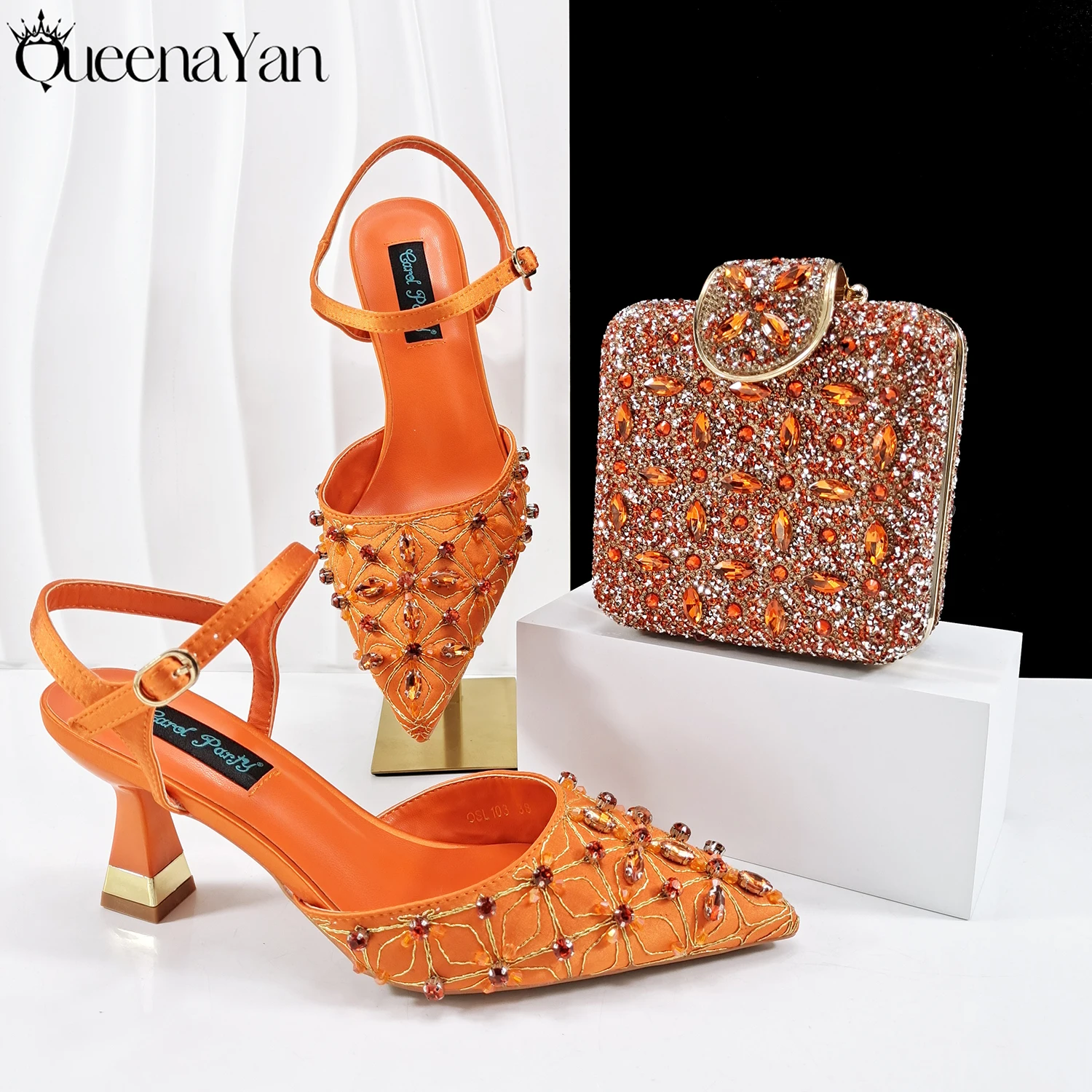 

Новое поступление Queena Yan, маленькая и нежная стильная сумка с обувью для вечеринки, свадьбы, комплект женской обуви и сумки с острым носком