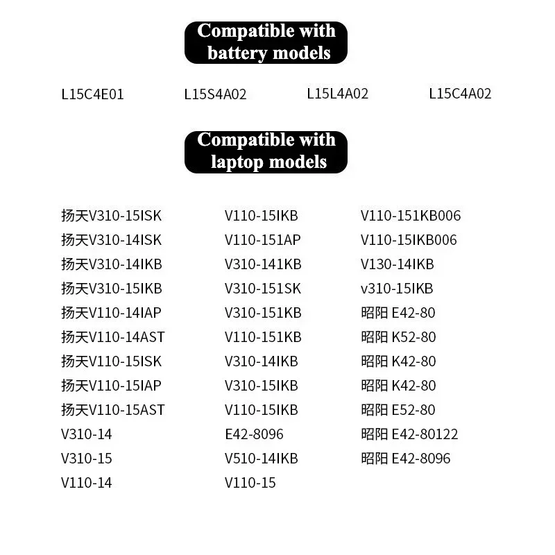 New L15C4E01 L15C4A02 Laptop Battery for Lenovo IdeaPad V110-15AST V310-14ISK V510-14IKB 15IKB E42-80 K42-80 L15L4A02 L15S4A02