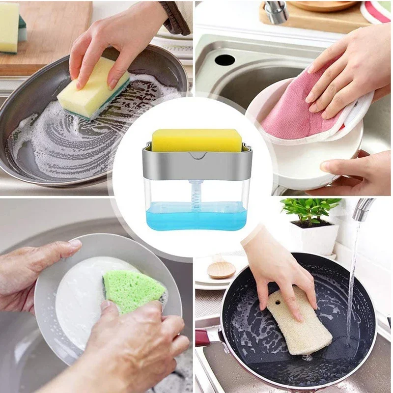 Automatic Liquid Soap Dispensers Soap Box Sponge Kitchen Dishwasher Manual Press Detergent Container Organizer Kitchen Gadgets