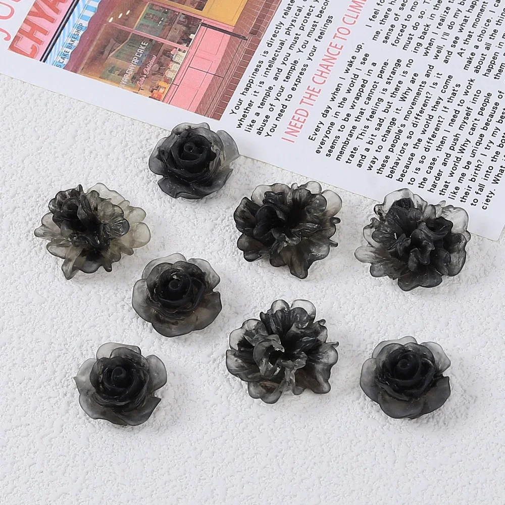 10PCS Black Flowers Series Miniature Flat Back Resin Cabochons For Hairpin Scrapbooking DIY Home Decor Craft Accessories