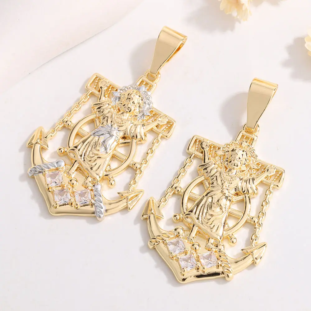 

Ruixi Fashion New Religious Catholic Jesus Anchor Zircon Silver Personality Hip Hop Necklace Pendant Suitable for Party Gifts