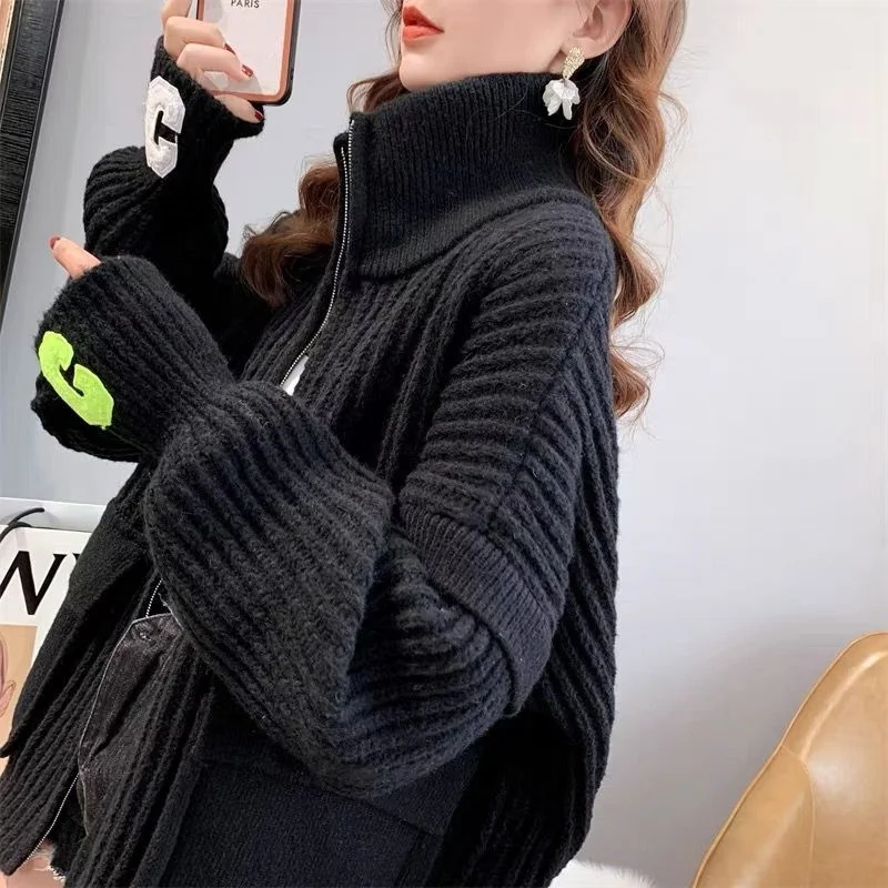 Vintage Sweater Cardigan Women Coat Spring Autumn 2024 New Loose Casual Pocket Outerwear Lazy Wind Knitted Sweater Tops Female