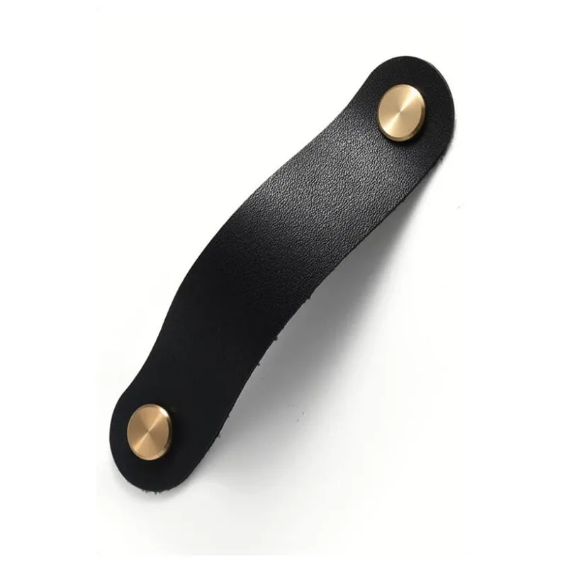 Black Leather Drawer Pull Cabinet Handles for Kitchen Door Nordic Furniture Knob Bathroom Vanity Eco-Friendly Artificial Leather