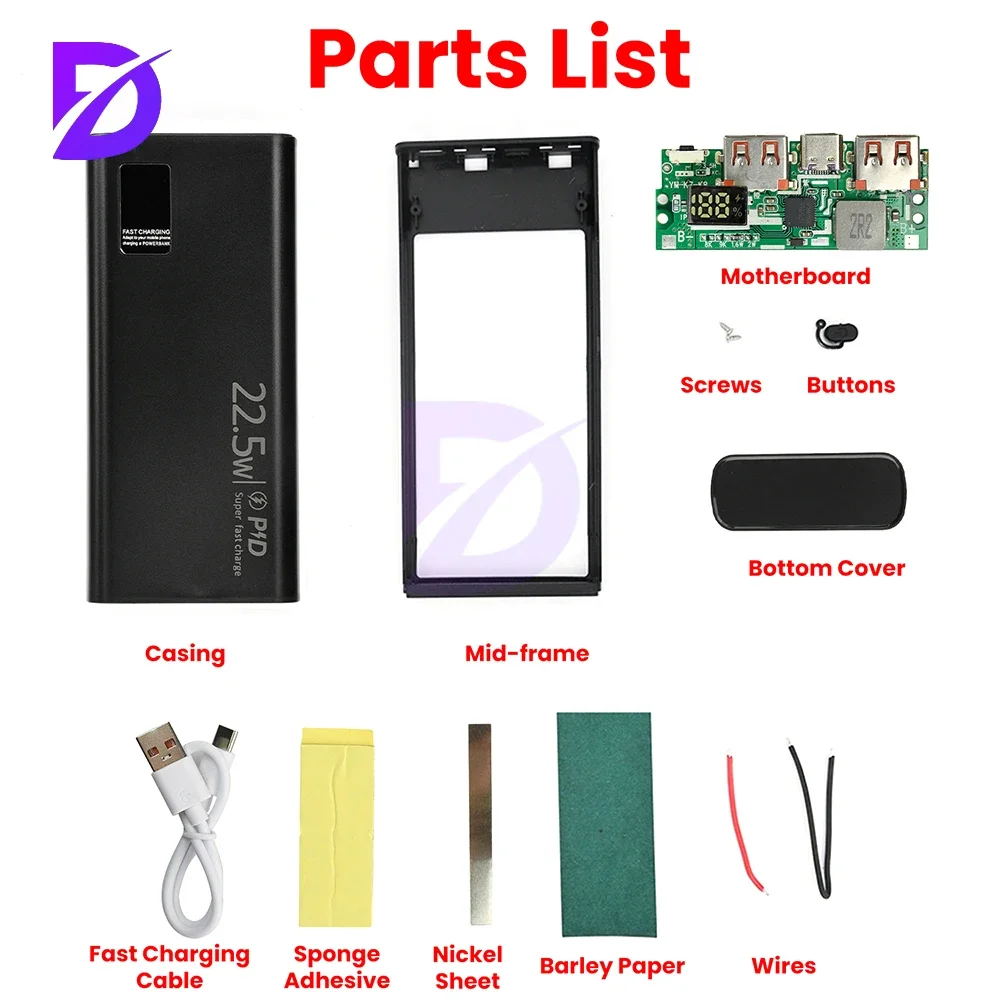 22.5w carregamento rápido placa-mãe power bank kit diy 1260110 caixa de bateria power bank kit diy 20000mah caso banco de potência