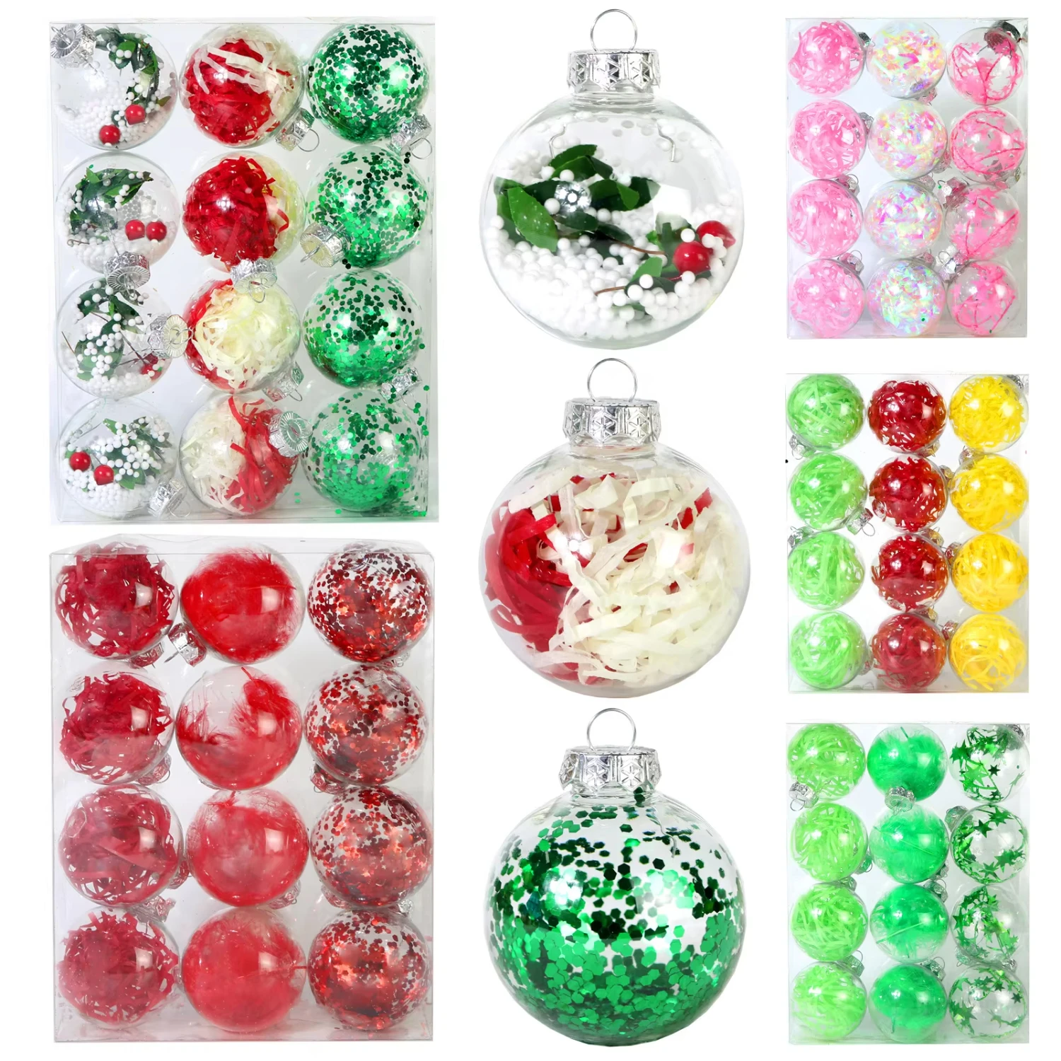 12 Uds bola colgante hueca PET bola de Navidad transparente adornos navideños para decoración navideña adorno de Navidad Grinchmas