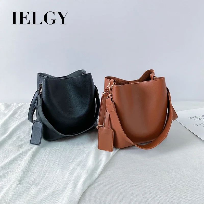 IELGY Shoulder Bag Bucket shape Crossbody bag for women fashion capacity: can put case iPhone 12 pro max