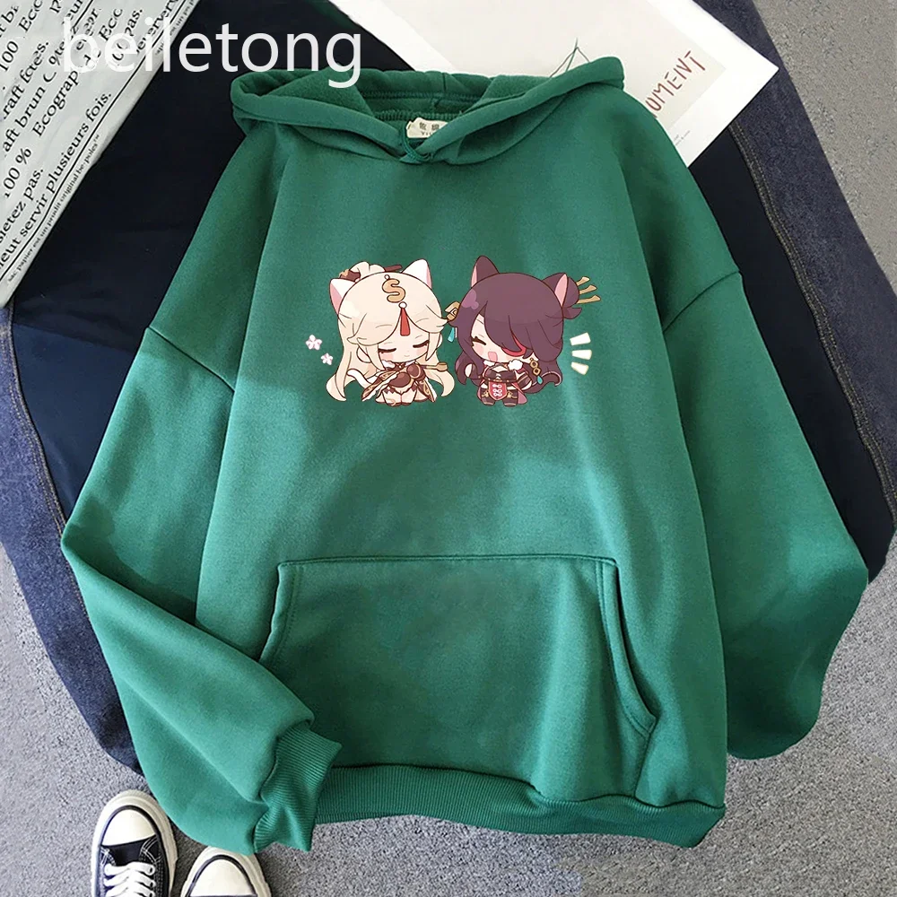 Sudadera con capucha Harajuku Genshin Impact Chibi Beidou y Ningguang para mujer, ropa Kawaii de manga larga, sudadera de gran tamaño, Primavera