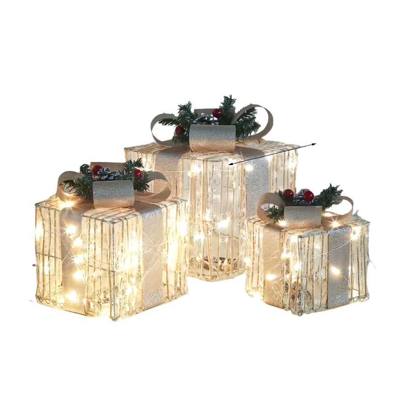 

2025 Christmas decoration craft Christmas tree atmosphere decoration bow gift box three-piece wrought iron ornament