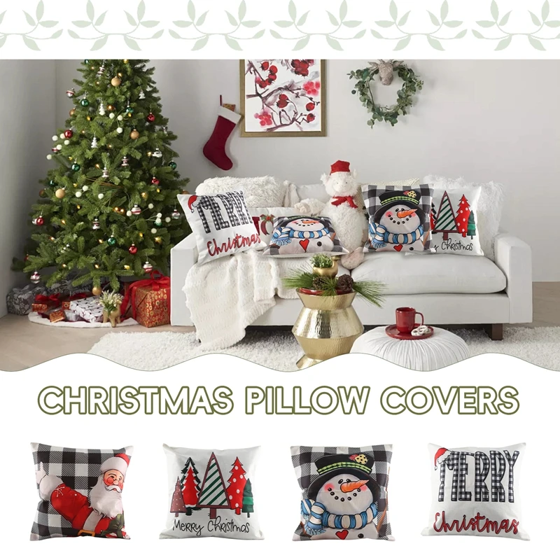 Sarung bantal Natal 18x18 Set 4 dekorasi Natal rumah pertanian bantal sofa manusia salju untuk dekorasi rumah