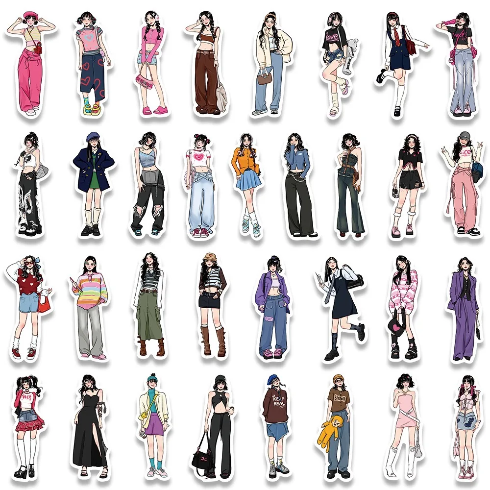 10/30/65pcs New Fashion Hand-painted Girl Sticker DIY Scrapbooking Journal Collage Album Characters Clothing Decoration Stickers