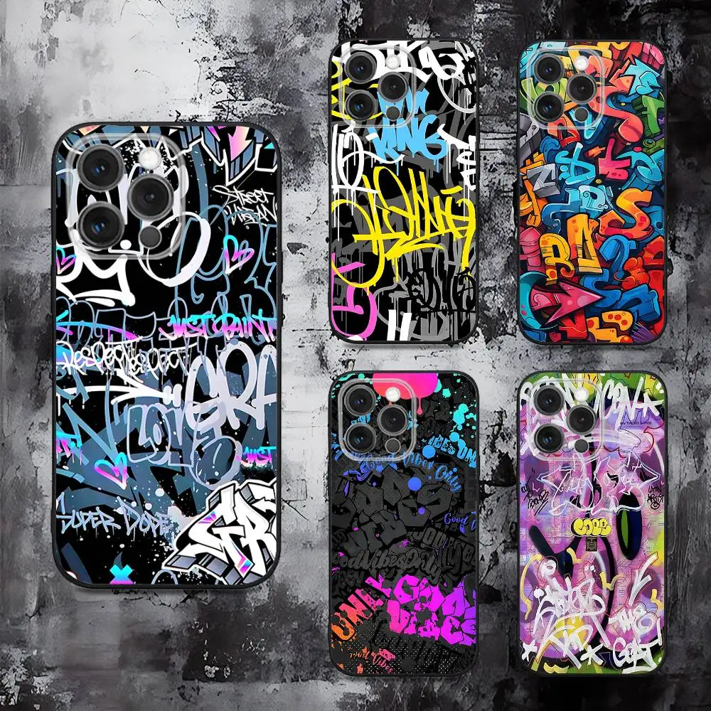 

Cool Colorful Graffiti Phone Case For iPhone 16,15,14,13,12,11,Pro,Max,Plus,X,XS,SE,E,Mini,Soft Silicone Black Case
