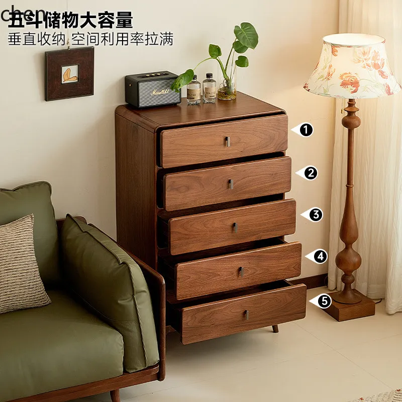 ZML Solid Wood Five-Drawer Cabinet Bedroom Wall-Mounted Drawer Living Room Storage Cabinet Standing Cabinet