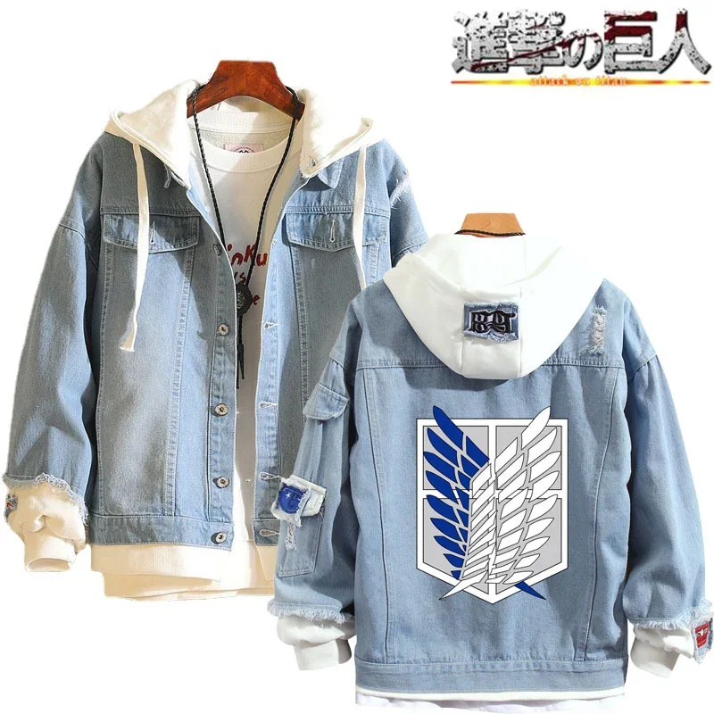 Jacket Denim Attack On Titan Cosplay shirt Eren Jager Anime Forensic Regime Clothedshirt coat Outer Men's Clothes Adult Women