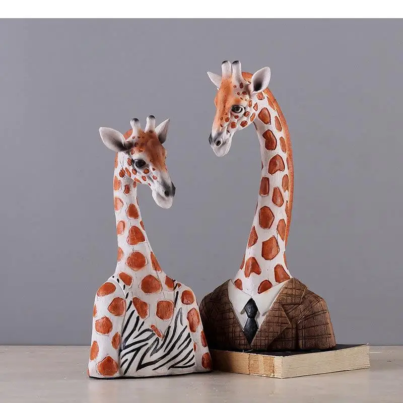 Artwork Giraffe Gentleman Sculpture Desk Decoration Ornaments Painted Animal Statue Resin Crafts Modern Home Decor