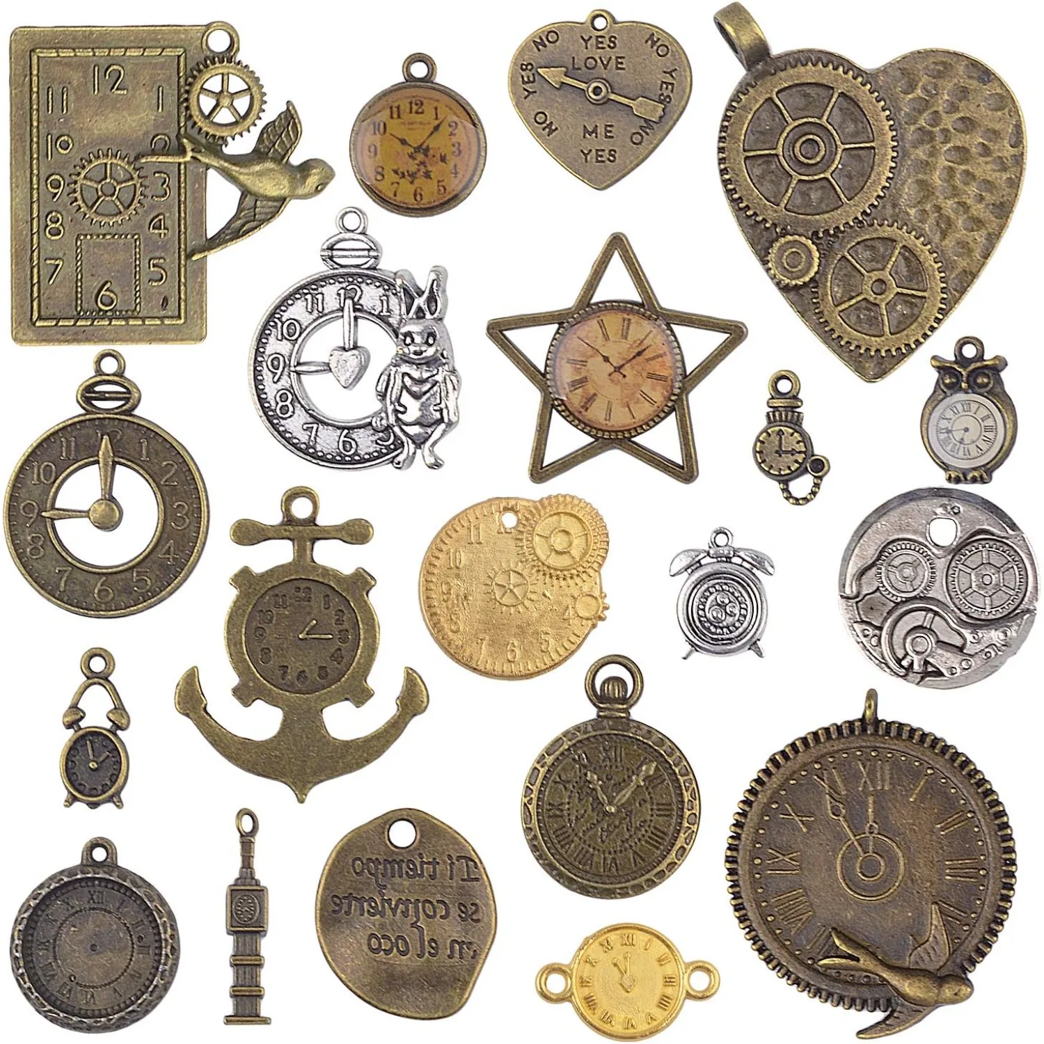 

20pcs Mixed Antiqued Charms Clock Face Charm Pendant, DIY Crafts, Gears, Jewelry Making, Steampunk Pendants,3 Colors