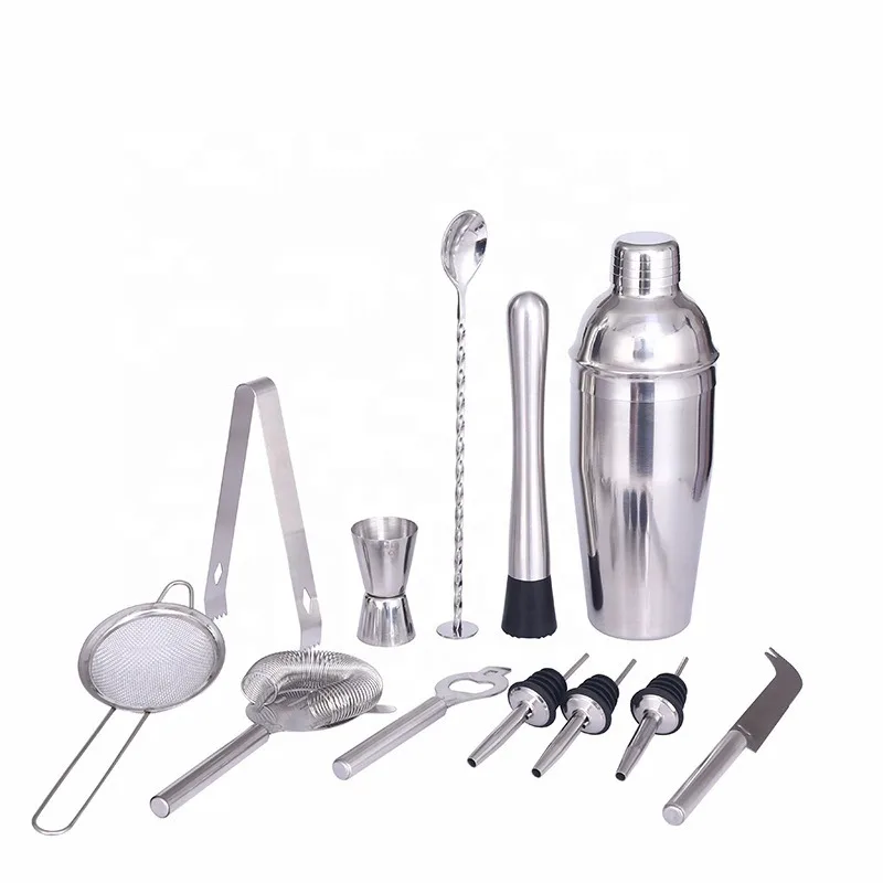 14Pcs Complete Mixology Bartender Kit, Stainless Steel Boston Cocktail Shaker All Tools With Storage Stand Commercial Bar Suppli