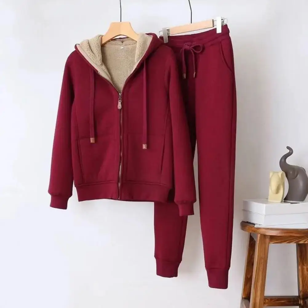 Wool Lamb Fleece Sweatshirt Pants Women Outfit Hoodies Jogger Pants Two-piece Set Thickened Drawstring Autumn Women Sports Suit