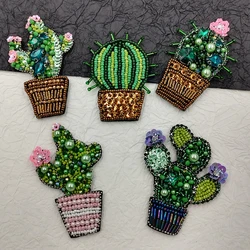 High Quality Handmade Beaded Cactus Patches Sew On Patch for Clothing Beading Applique Green Patch DIY Bag Hat Accessories