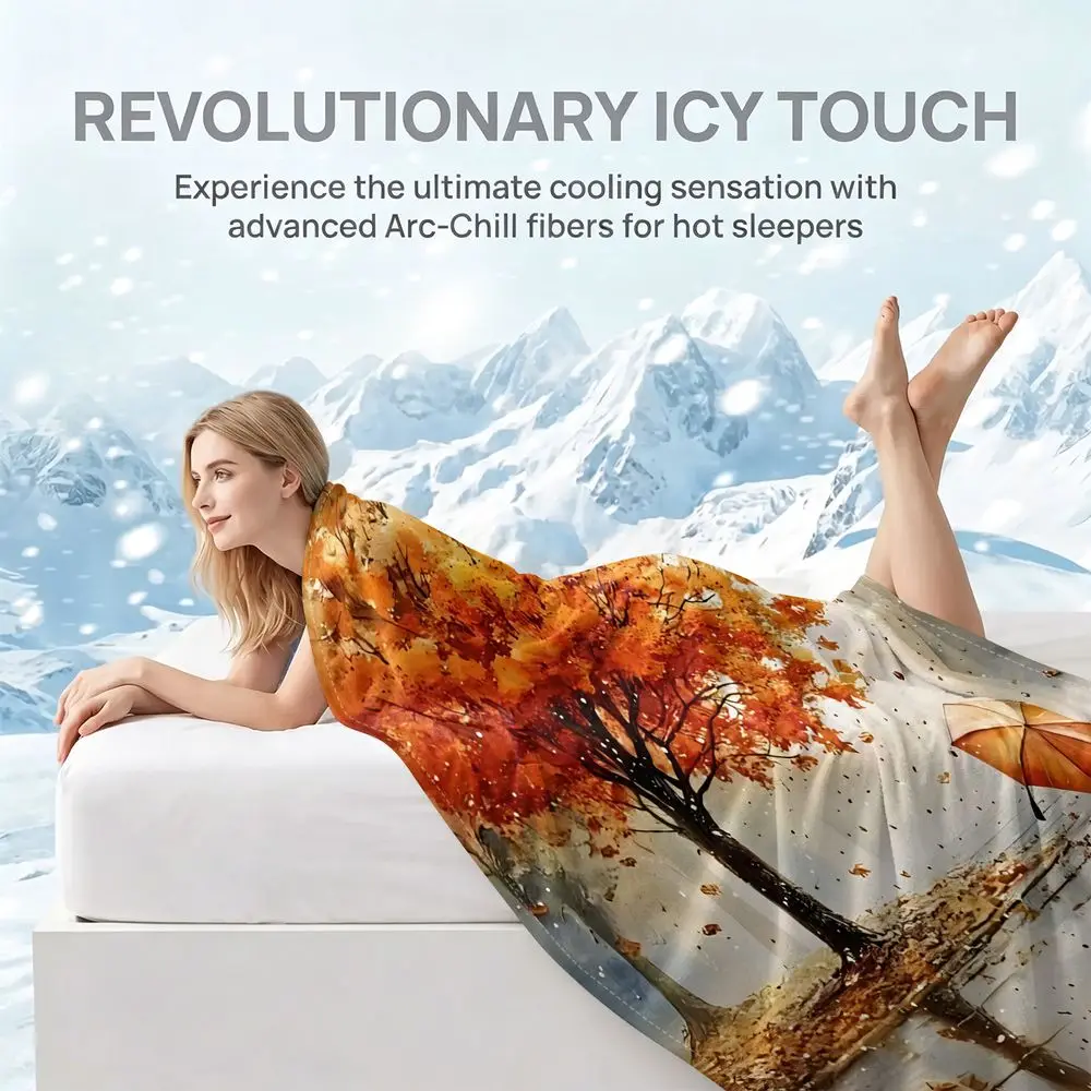 Autumn Tree Umbrella Cooling blanket Q MAX greater than 0.3 HD Digital Print Scenic Art Summer Bedroom Cool Throw