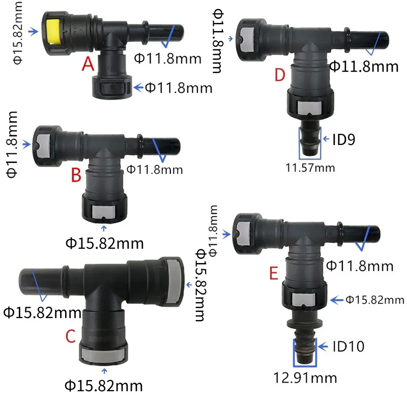 11.8 15.82mm fuel line quick connector Tee connector black color plastic auto fittings for car for German car 1 pc a lot