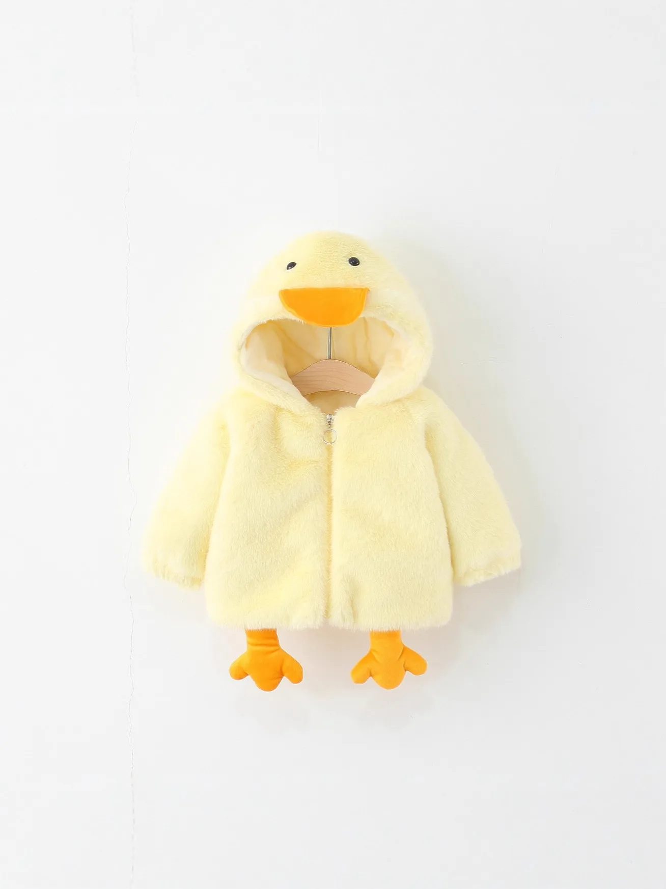 Girls Cartoon Duck Hooded Clothes Winter Thickened Lined Children's Wear Suitable for Babies And Kids