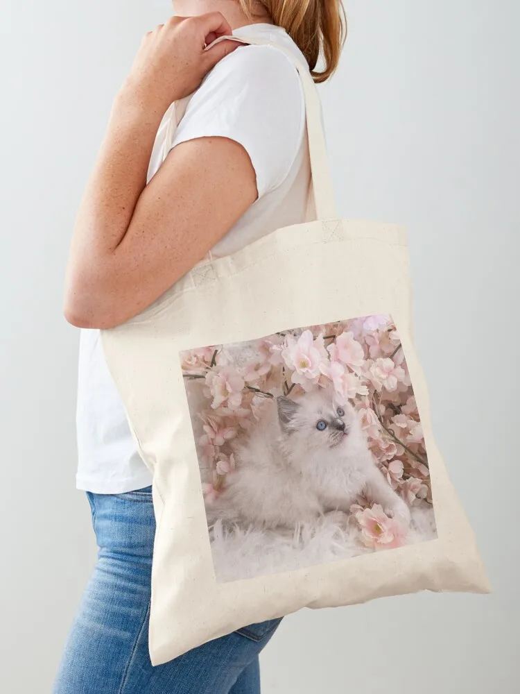 

Ragdoll kitten cherry blossom Tote Bag Canvas shoulder bag Canvas shopping cart bags canvas tote bags