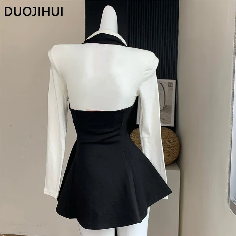 DUOJIHUI Two Piece New Sexy Chic Halter Female Dresses Basic Polo Neck Fashion Button Shirt Slim Simple A-line XS-L Women Dress