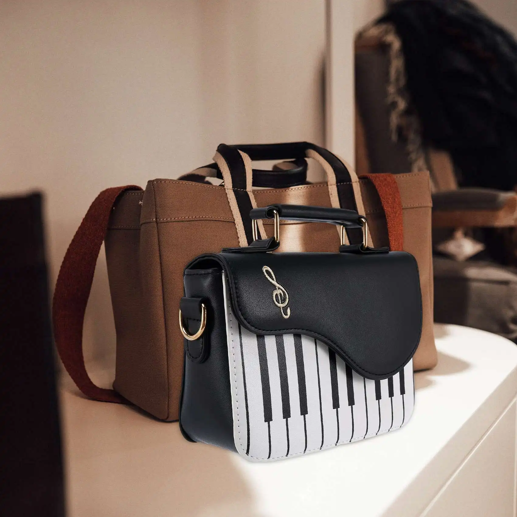 A51M-New Fashion Hit Color Piano Printing Handbag Sweet Wind Fresh Shoulder Diagonal Portable Small Bag