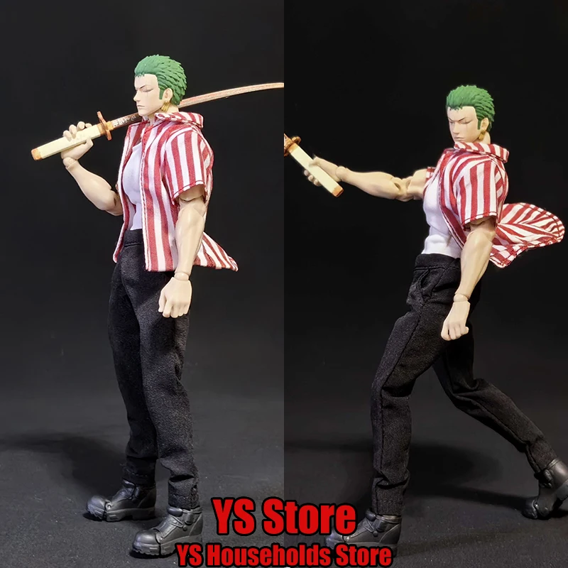 

1/12 Roronoa Zoro Anime Boy Soldier Mini White Vest T-shirt Pants Clothes Set Accessory For 6" Romankey Man Body One Piece Cos