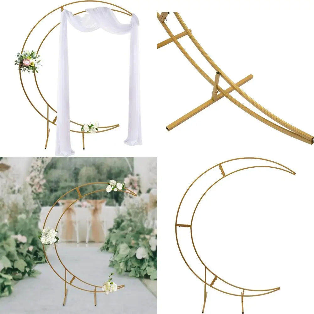 

Gold Crescent Moon Wedding Arch - 7 Feet Tall Metal Curved Design for Photography, Flower Balloon Frames, and Decorative Backdro