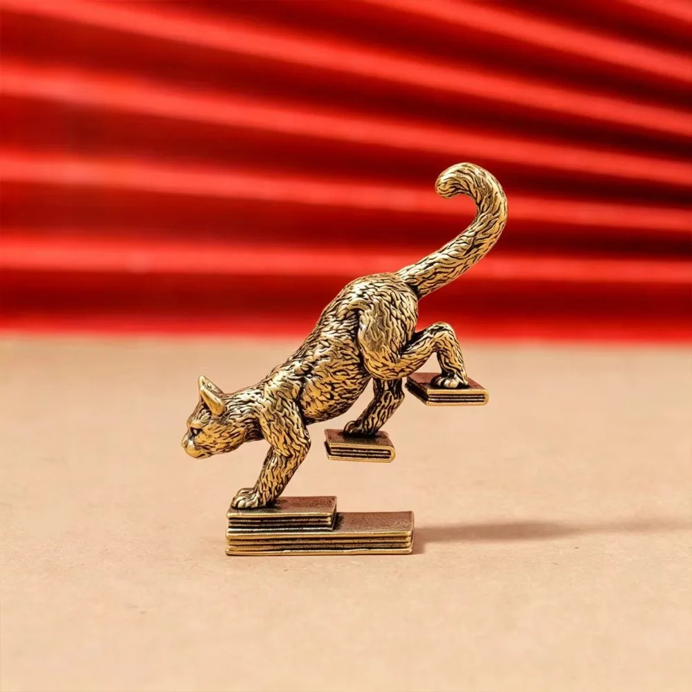 Brass Cat Bookend Figurine Vintage Metal Kitten Statue Mini Book Press Ornament Desktop Bookshelf Home Decoration Craft Gifts