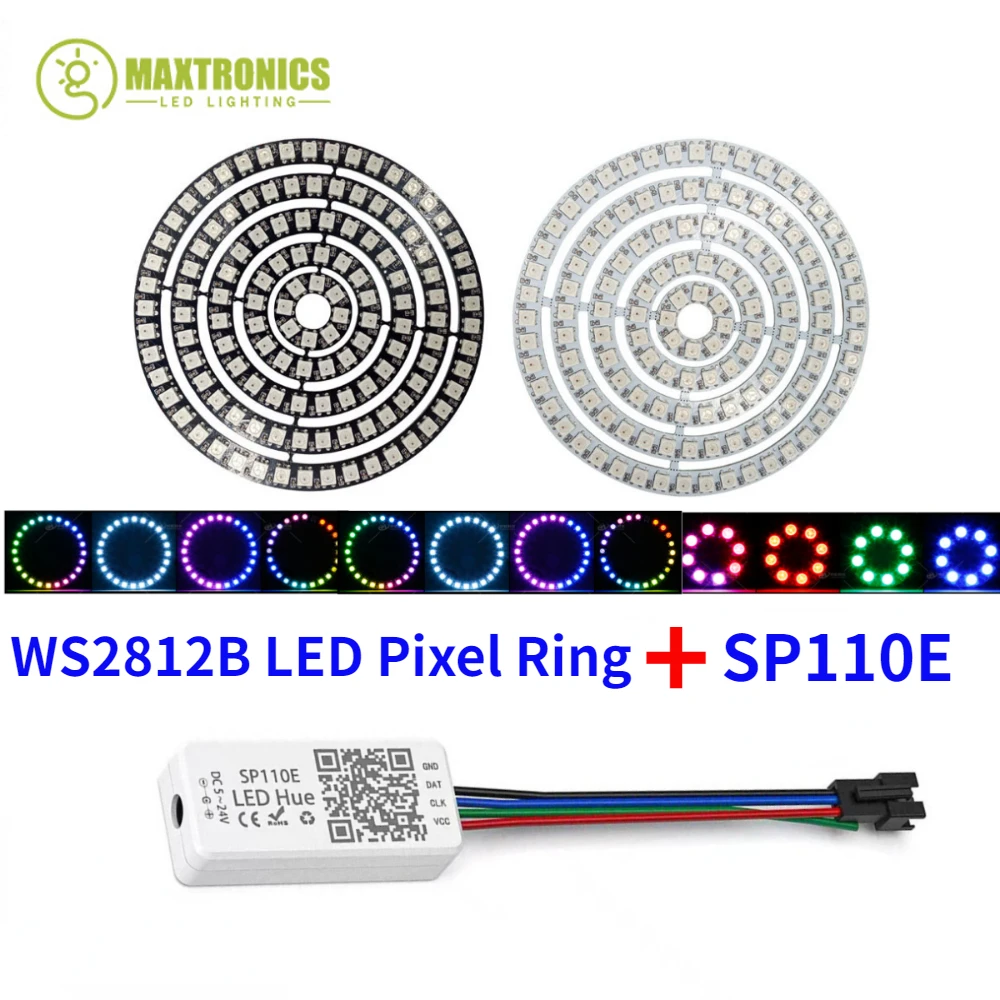 Pierścień Pixel LED WS2812B przewód USB/DC i kontroler SP110E Individul AddressabIe 5050 RGB WS2812IC BuiIt-w modułu Led lub zestawach