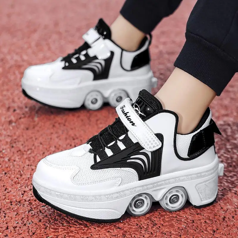 Four-wheel runaway deformation roller skates, ice skates, cool pulley shoes can be collected