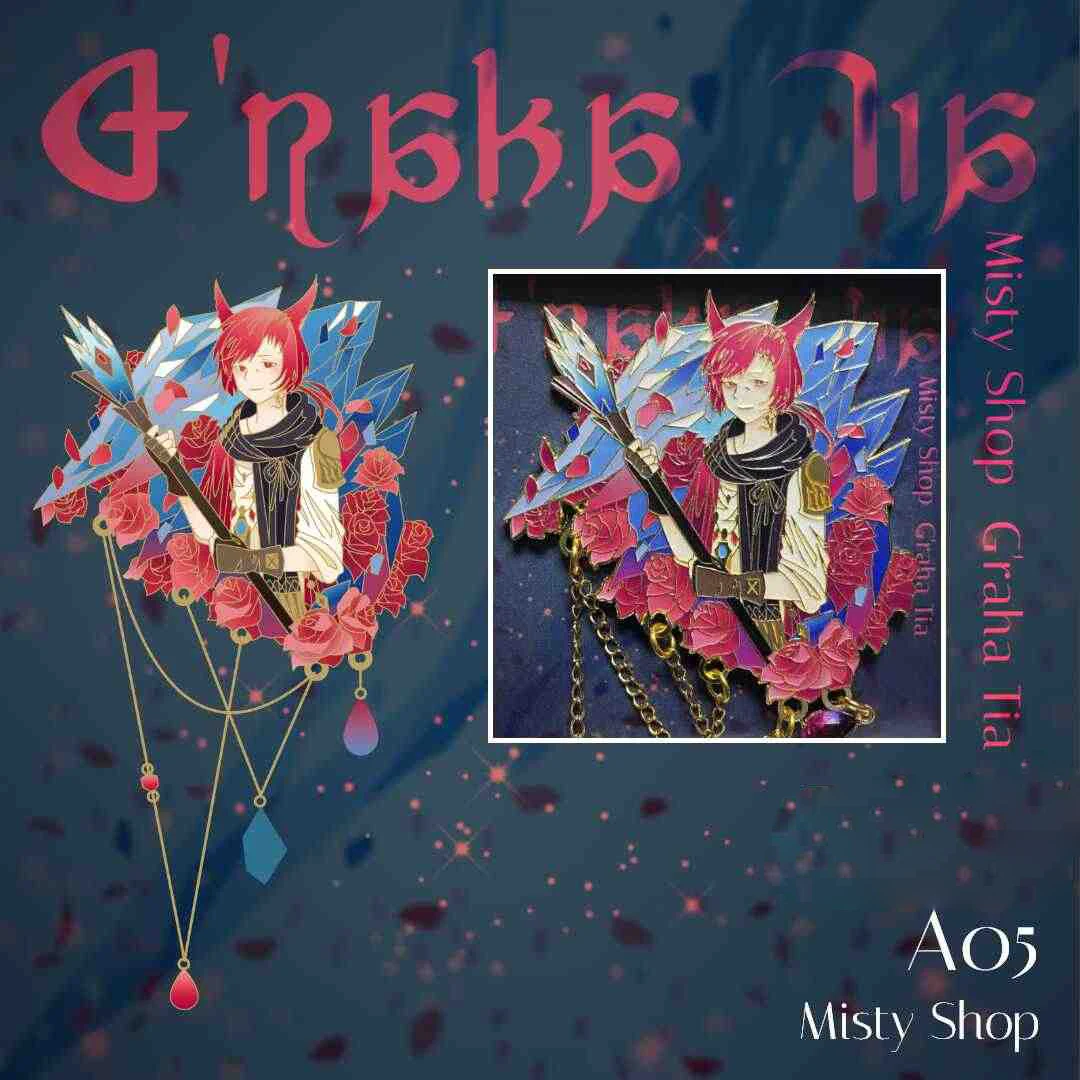 En stock G'raha Tia Cosplay lindo insignia de Metal figura broche Pin bolsas de juego colgante medalla botón recuerdo accesorios de disfraz regalo